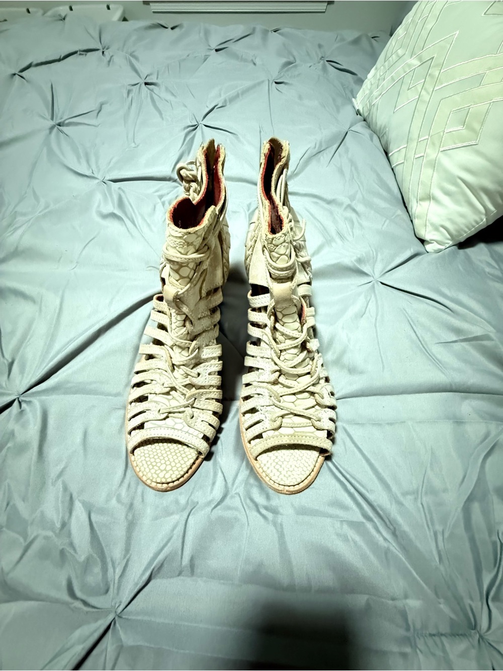 freebird Cream Strappy Lace-Up Gladiator Sandals